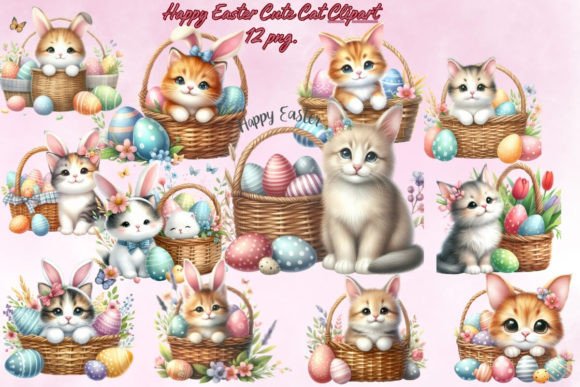 Download Happy Easter Cute Cat Bunny Clipart - Clipart Collection