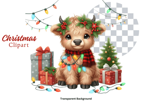 Download Highland Cow Christmas Lights Clipart - Clipart Collection