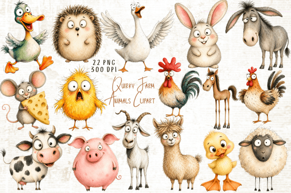 Download Quirky Farm Animals Clipart PNG - Clipart Collection