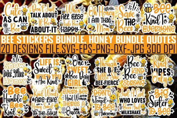Download Bee Stickers Bundle, Honey Bundle Quotes - Bee stickers Collection