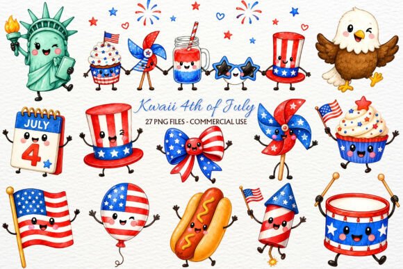 Download Kawaii 4th of July Nursery Clipart PNG - Clipart Collection