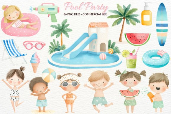 Download Summer Pool Party Nursery Kids Clipart - Clipart Collection