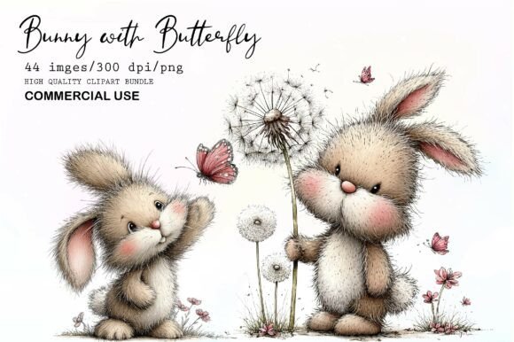 Download Whimsical Bunny with Butterfly Clipart - Clipart Collection