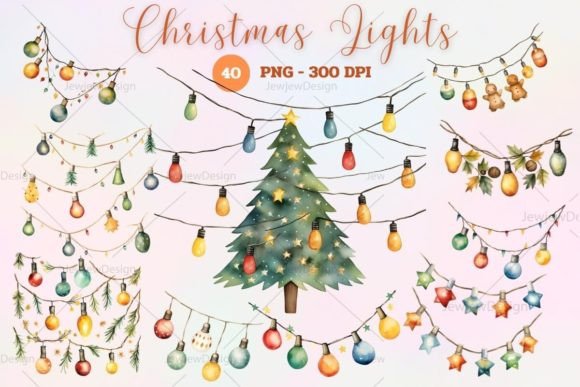 Download Watercolor Christmas Lights Clipart - Clipart Collection