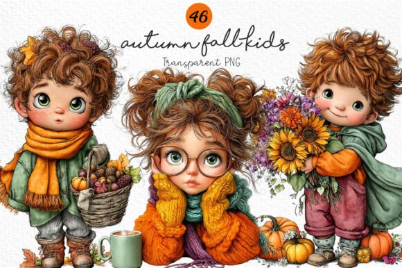 Download Whimsical Autumn Fall Kids Clipart PNG - Clipart Collection