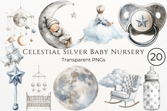 Download Celestial Silver Baby Nursery Clipart - Clipart Collection