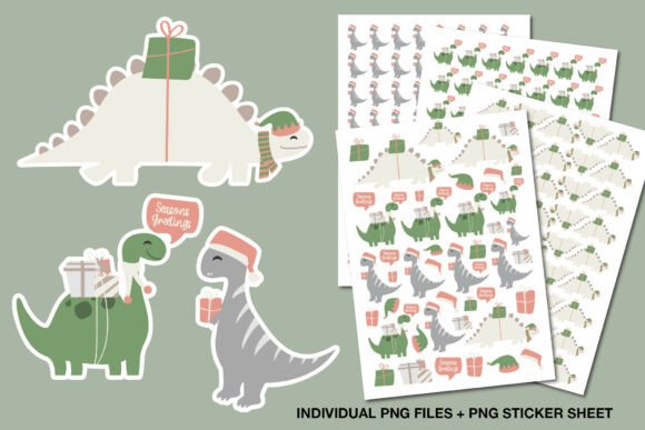 Download Christmas Dinosaur Stickers PNG Sheet - Dinosaur stickers Collection