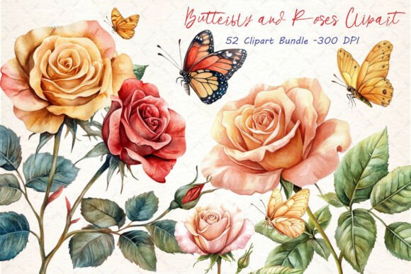 Download Watercolor Butterfly and Roses Clipart - Clipart Collection