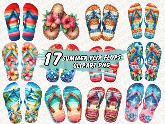 Download Retro Summer Flip Flops Clipart PNG - Clipart Collection