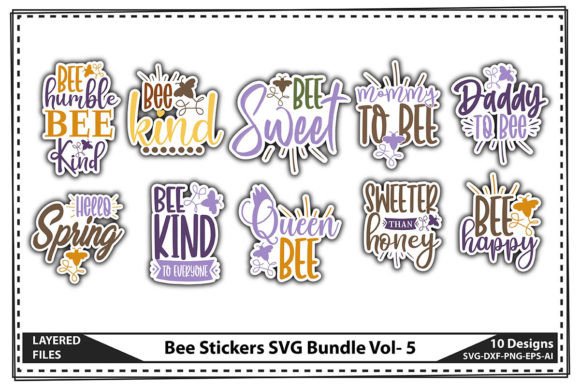 Download Bee Stickers SVG Bundle Vol- 5 - Bee stickers Collection