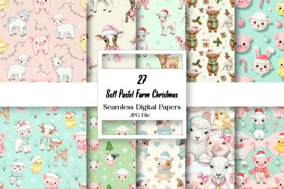 Download Soft Pastel Farm Christmas Paper Pack - Pack Collection