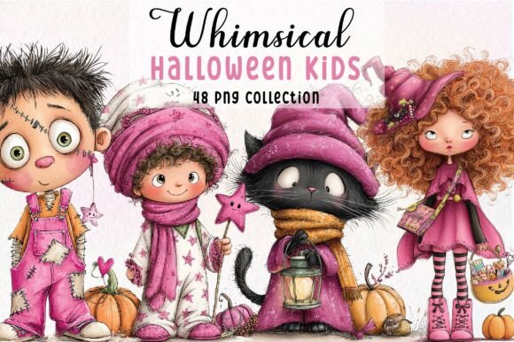 Download Whimsical Halloween Kids Clipart Bundle - Clipart Collection
