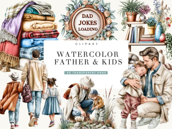 Download Watercolor Father &amp; Kids Clipart - Clipart Collection