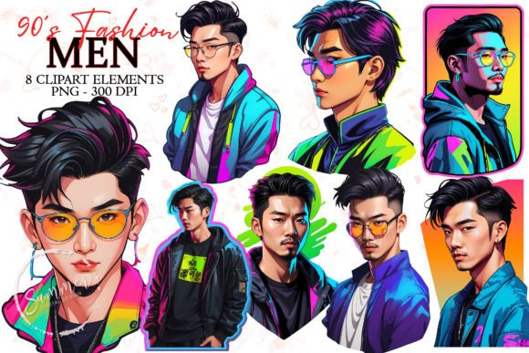 Download Men Neon 90s Fashion Stickers Clipart - Clipart Collection