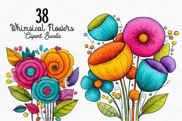 Download Whimsical Flowers Clipart Bundle - Clipart Collection
